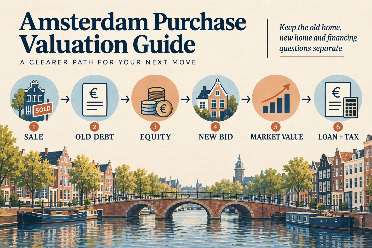 Seven purchase valuation figures for home movers: sale, old debt, equity, new bid, value, loan and tax